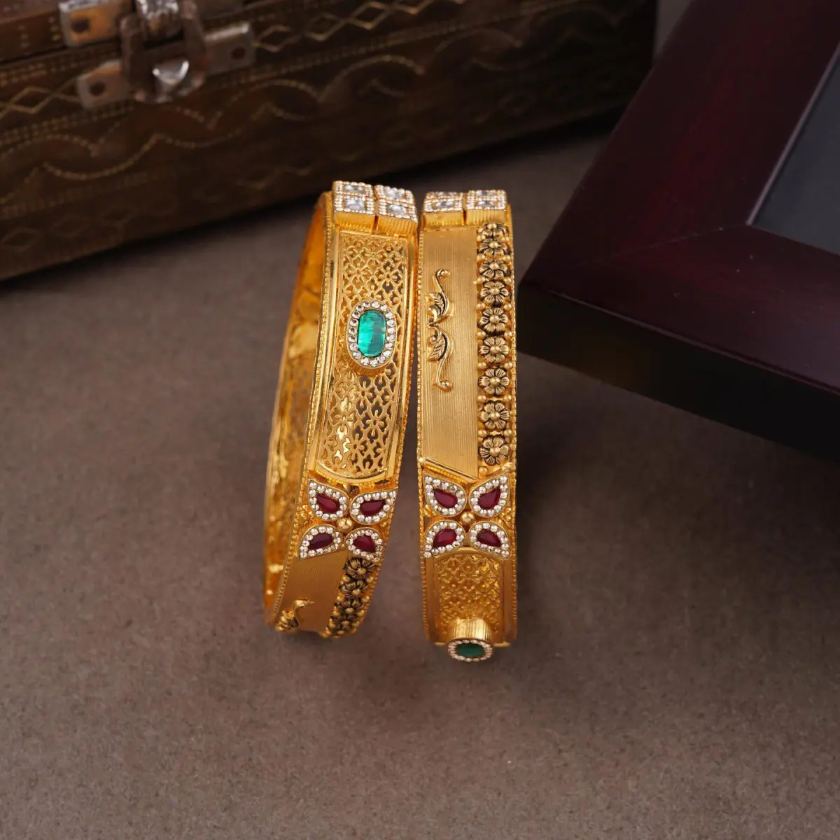 916 Hallmark Gold bangles with Stones and Fabulous Design 