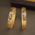 Unique Gold Bangles for Ladies with Beautiful Meena Work 