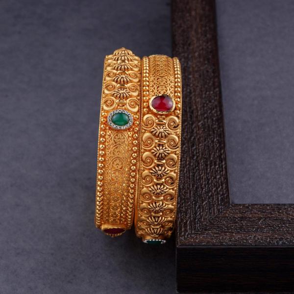 Beautiful Gold Bangles in Beautiful Design with Meena work for Ladies 