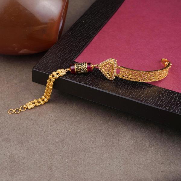 Antique Gold Bracelet with Flowers & leaf Shape in Amazing Kundan and Meenakari work 