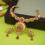 Fabulous Gold Necklace Set in Round & Flowers Shape with Earrings 