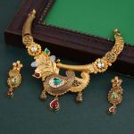 Beautiful Gold Antique Necklace Set with Amazing Design & Kundan's 