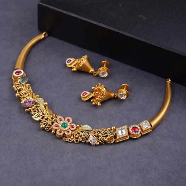 Elegant Gold Antique Hasli Set for Ladies with Meena Work & Amazing Kundan work 