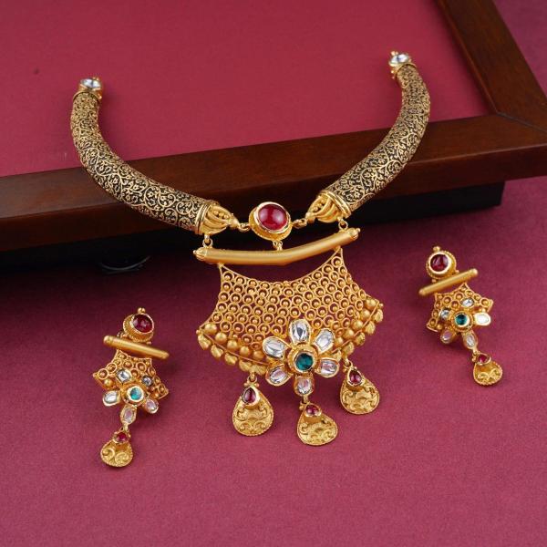 Elegant Fancy Antique Necklace set with Kundan and Meena Kari work in beautiful Design for ladies 