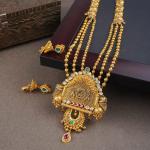 Beautiful Flowers & leaf Design Gold Ranihar Set with Kundan work for Ladies 