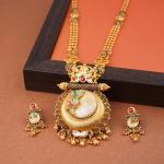 Adoreable Gold Antique Long Ranihar Set for Ladies with Flowers Design 