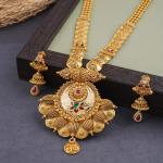 Amazing Shape Gold Long Antique Ranihar Sets in Beautiful Design & Kundan work for Ladies 