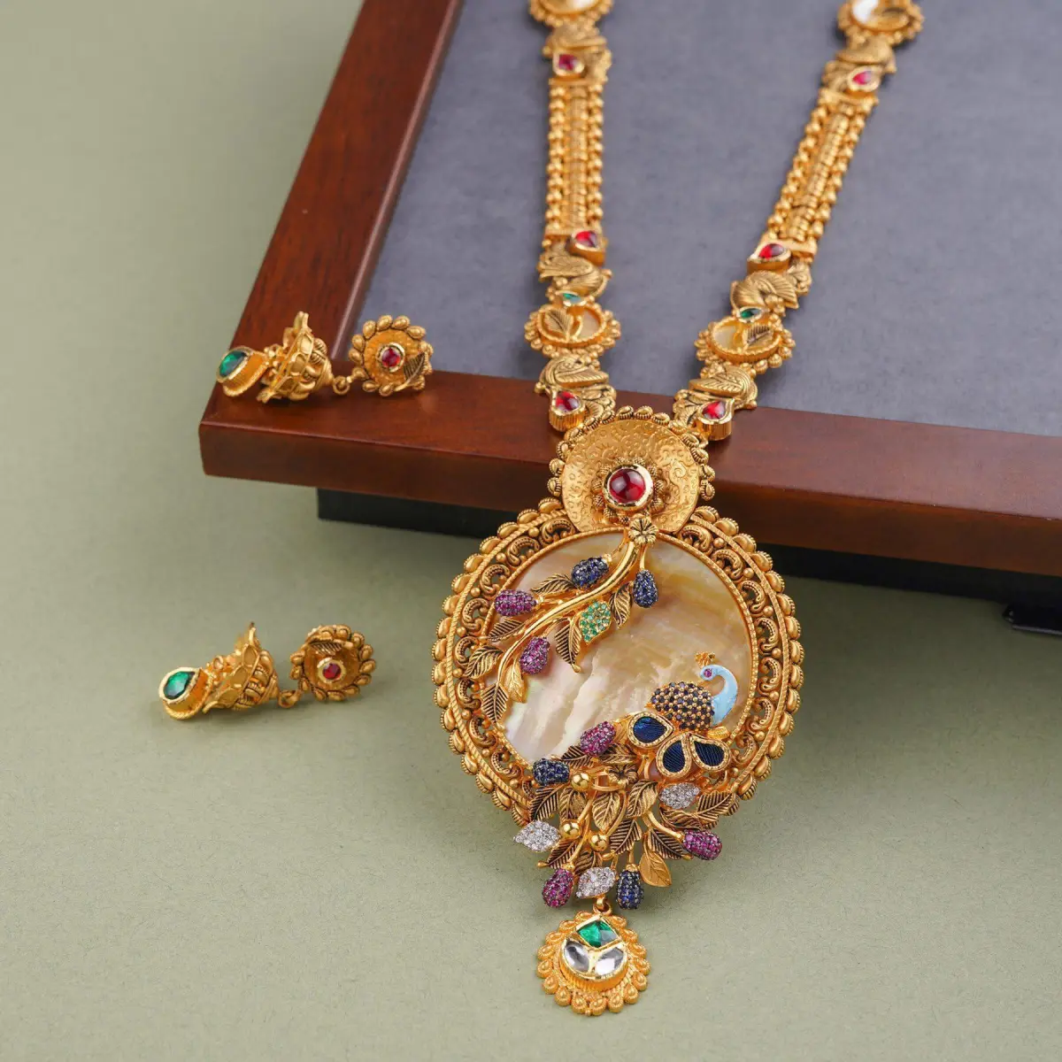 Beautiful Kundan & Meena work with Amazing Design Gold Long Antique Ranihar Set 