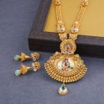 Fabulous Kundan & Meena work with Amazing Design Gold Long Antique Ranihar Set 