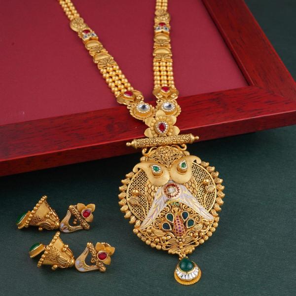 Amazing Long Antique Ranihar Set with Kundan and Beautiful Work 