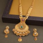 Beautiful Long Antique Kundan Ranihar Set for Ladies with Flowers & Leaf Design 