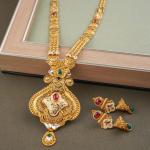 Gold Ladies Long Ranihar Set with Adoreable Design & Stones 