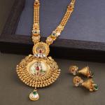 Antique Gold Long Ranihar Set with Flowers & leaf Shape in Amazing Kundan and Meenakari work 