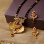 Fabulous Gold Mangal Sutra Pendant Set in Heart Shape with Earrings ,Beautiful Design & Meena work