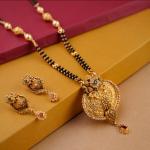 Gold Antique Mangal Sutra Pendant Set with Amazing shape and Design with White Pearls 