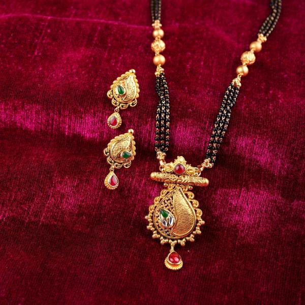 Beautiful Gold Antique Pendant Set for Ladies in Drop Shape with Beautiful Stones 