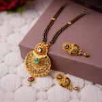 Gold Antique Mangalsutra Pendant Set for Ladies with Kundan Stones 