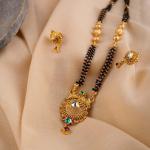 22k Gold Mangal Sutra Pendant Set with Earrings, Meena work and Beautiful Design for Ladies 