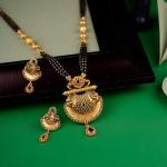 Fancy Gold Mangal SutraPendant Set with Meena work and Beautiful white Pearls 