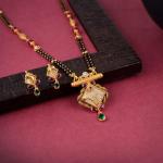 Antique Gold Mangal Sutra Pendant with Meena & Stones for Ladies 