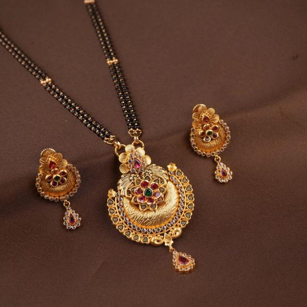 Unique Gold mangal Sutra pandent Set with Earring & Meena work in Beautiful Design and Shape