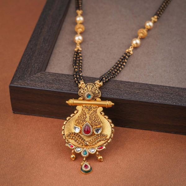 Beautiful Gold Mangal Sutra Pendant Set in Amazing Design with Earrings 