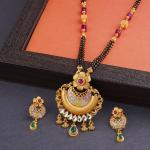 Amazing Gold Mangal Sutra Pendant Set with Earrings in Beautiful design for Ladies 