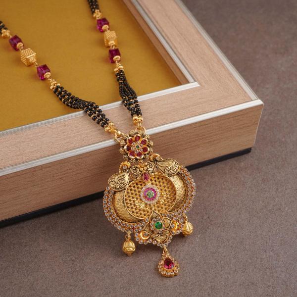 Gold Antique Beautiful Mangal Sutra Pendant for Ladies with Amazing Design and Kundan Stone