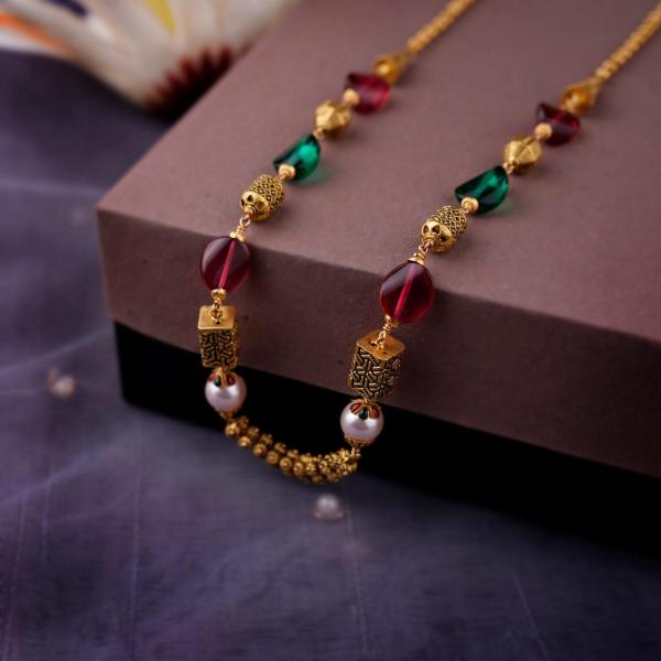 Beautiful Gold Antique Matar Mala with Red and Green beads 