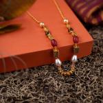 22k Gold Matar Mala with White & Red Pearls