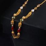 Gold Matar Mala Chain with Beautiful Red & Green Pearls 