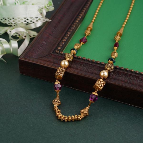 Fancy Gold Matar Mala for Ladies with Maroon & Green Beads 