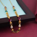 Gold Antique Matar Mala with Red and Green Pearls 