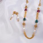 Beautiful Matar Mala Chain Set with Earring and White Pearls 