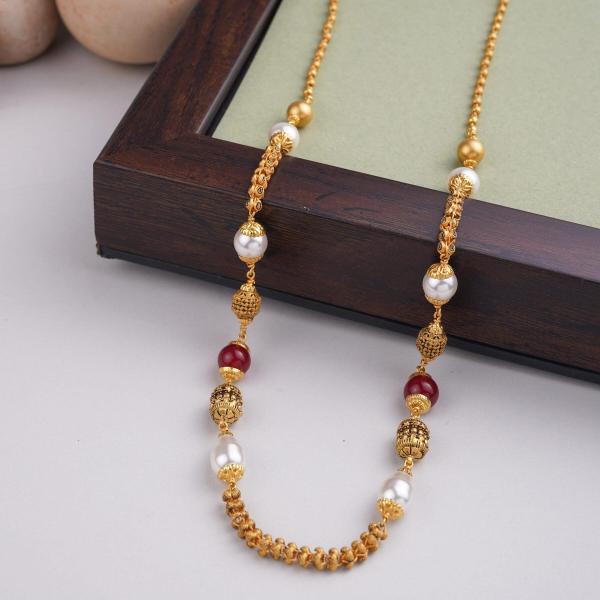 Gold Matar Mala with Red & White Beads 