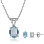 925 Sterling Silver Natural Blue Topaz Gemstone Pendent Set for Women & Girls