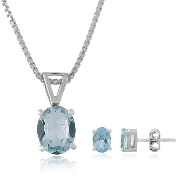 925 Sterling Silver Natural Blue Topaz Gemstone Pendent Set for Women & Girls