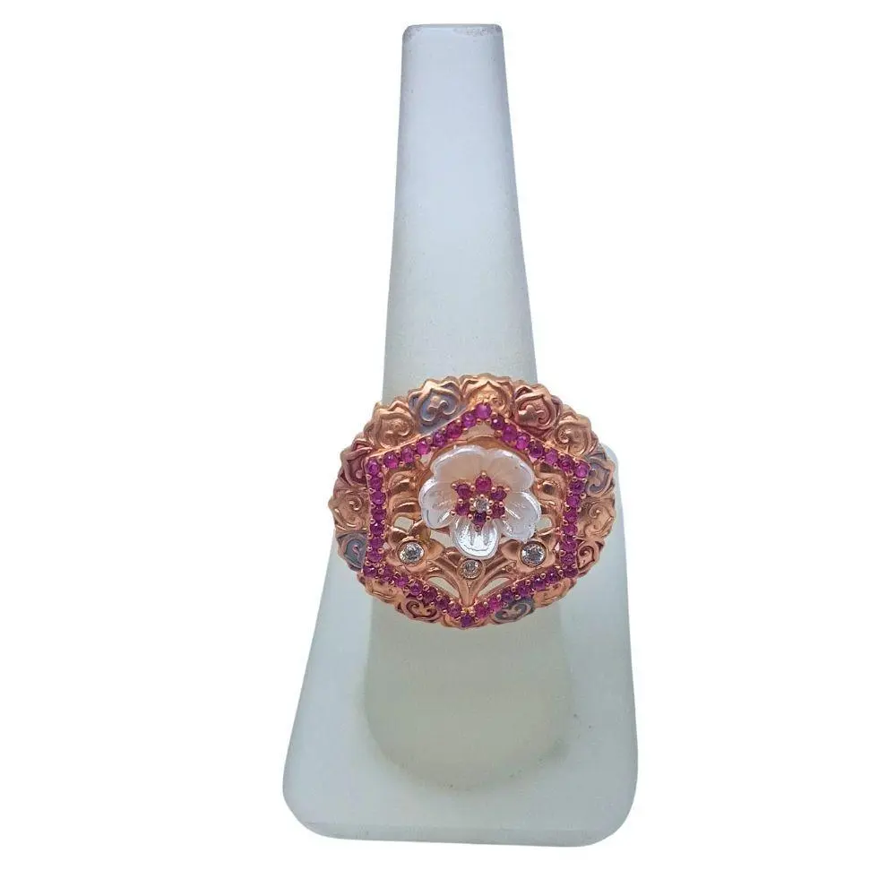 Gold Flower Design Multicolor Round Shape Ring For Woman