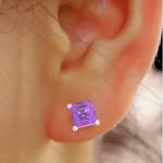 925 Sterling Silver Real Amethyst Square Gemstone Shape Stud Earrings