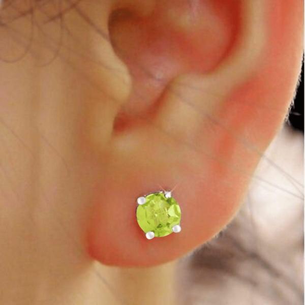 925 Sterling Silver Real Peridot Gemstone Round Shape Stud Earrings