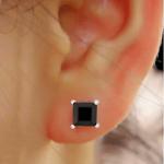 925 Sterling Silver Real Black onyx Square Gemstone Shape Stud Earrings