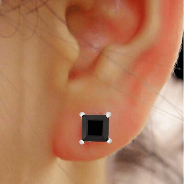 925 Sterling Silver Real Black onyx Square Gemstone Shape Stud Earrings