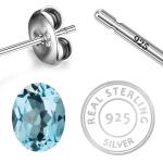 925 Sterling Silver Real Blue Topaz Oval dotted Gemstone Shape Stud Earrings