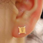 925 Sterling Silver Real Citrine Square Gemstone Shape Stud Earrings