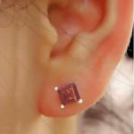 925 Sterling Silver Real Square Garnet Gemstone Shape Stud Earrings