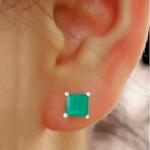 925 Sterling Silver Real Square Green onyx Gemstone Shape Stud Earrings