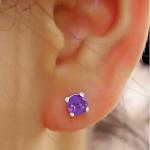 925 Sterling Silver Real Amethyst Gemstone Round Shape Stud Earrings