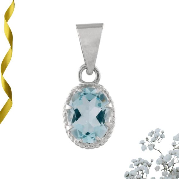 925 Sterling Silver Natural Blue Topaz Gemstone Pendant / Locket for Women & Girls