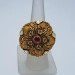 Antique style Cocktail Ring with red Stone with Kundan Adjustable Size