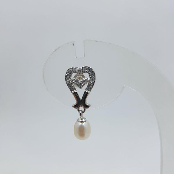 STERLING SILVER 925 EARRINGS IN HEART SHAPE AND WHITE PEARL